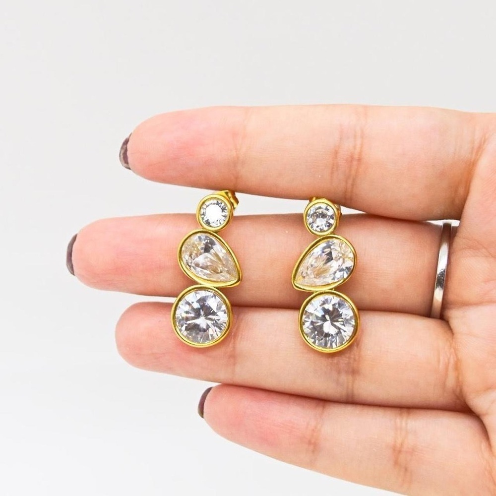 Gold Mixed Crystal Statement Stud Earrings - Picture 5 of 6